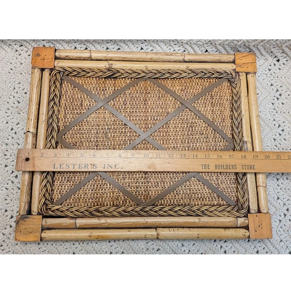 Vintage Bamboo Rattan French Memo Board Photo Holder Wall Decor 20x16 Boho Tiki